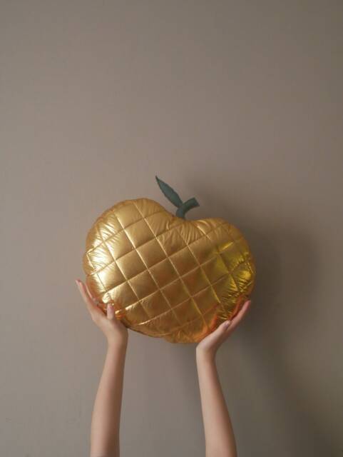 Apple Cushion Decoration For Children's Room Handmade Quilted Fabric Gold Cork - image 1