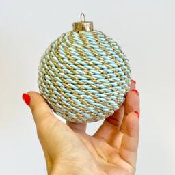 Handmade Blue & Gold Christmas Ball Ornament Yarn Wrapped - thumbnail 2