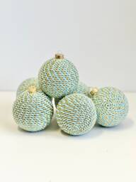 Blue & Gold Yarn Christmas Ornament, Handmade Wrapped Ball, 3.2 Inch Regal Holiday Tree Decor, Classic Bauble