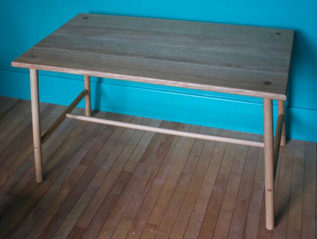 Custom Made Solid European Oak Braced Legged Dining Table Scandi Inspired Furniture - image 1