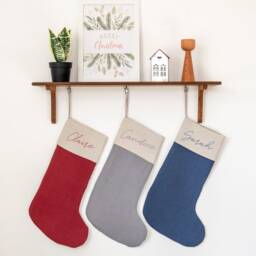 Embroidered Christmas Stockings Personalized - Linen Family Decoration, Gift For Her - thumbnail 2