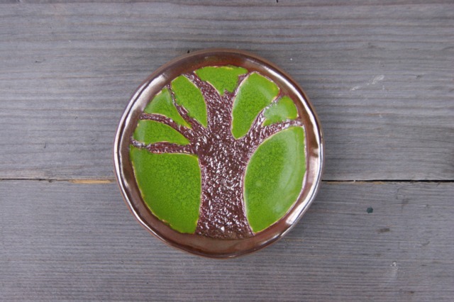 Golden Tree Candle Dish, Handmade Ceramic Soap Golden Tea Bag Holder, Trinket Dish, Dish - image 1