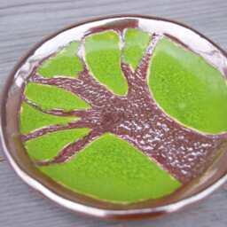 Golden Tree Candle Dish, Handmade Ceramic Soap Golden Tea Bag Holder, Trinket Dish, Dish - thumbnail 2