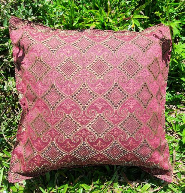 Red Cushion Cover With Golden Metallic Glow, Hippie Cover, Sofa Pillow, Burgundy Cushion, 18 - image 1