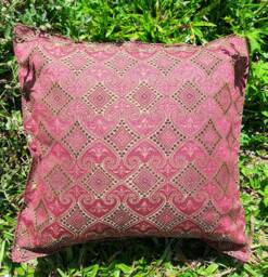 Red Cushion Cover With Golden Metallic Glow, Hippie Cover, Sofa Pillow, Burgundy Cushion, 18