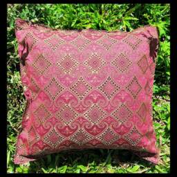 Red Cushion Cover With Golden Metallic Glow, Hippie Cover, Sofa Pillow, Burgundy Cushion, 18 - thumbnail 2
