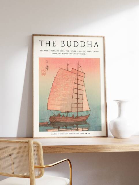 Buddhist Sailboat Art Print, Hasui Kawase Japanese Decor - image 1