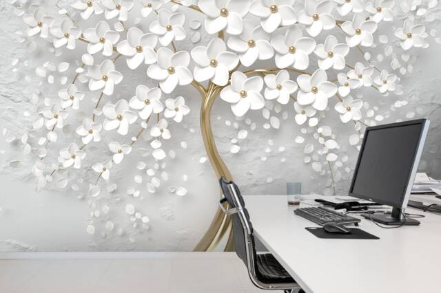 3D Floral Tree Wallpaper Mural, Pearl Embossed Wall Decor, Peel & Stick - image 1