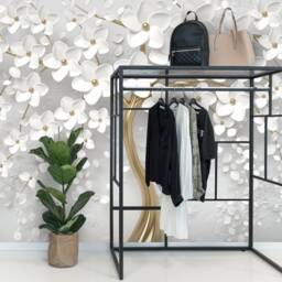3D Floral Tree Wallpaper Mural, Pearl Embossed Wall Decor, Peel & Stick - thumbnail 3