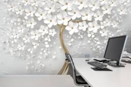 3D Floral Tree Wallpaper Mural, Pearl Embossed Wall Decor, Peel & Stick - thumbnail 1