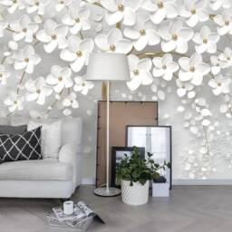 3D Floral Tree Wallpaper Mural, Pearl Embossed Wall Decor, Peel & Stick - thumbnail 2