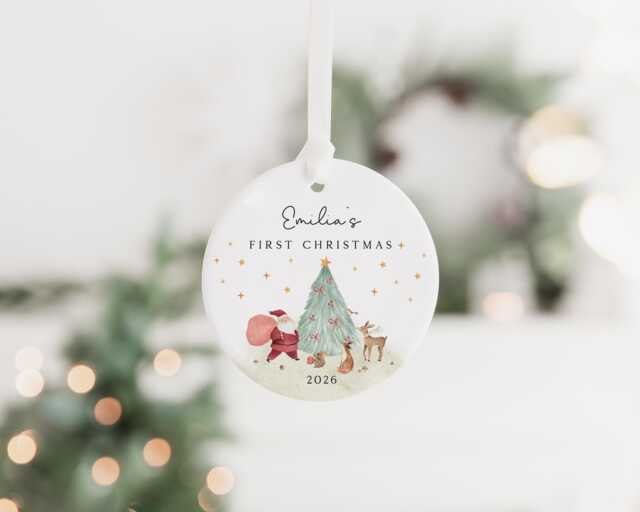 Baby's First Christmas Decoration - Keepsake Bauble Gift Ceramic Ornament Personalised 1st Scene - image 1
