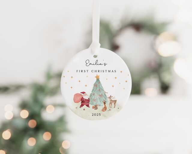 Baby's First Christmas Decoration - Keepsake Bauble Gift Ceramic Ornament Personalised 1st Scene - image 1