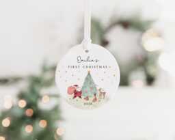 Baby's First Christmas Decoration - Keepsake Bauble Gift Ceramic Ornament Personalised 1st Scene
