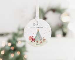 Baby's First Christmas Decoration - Keepsake Bauble Gift Ceramic Ornament Personalised 1st Scene - thumbnail 1