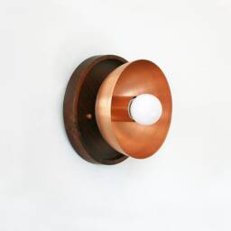 Copper & Walnut Round Sconce Light Wall Lighting Kitchen Vanity Fixture Mud Room - thumbnail 2