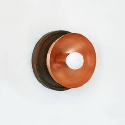 Copper & Walnut Round Sconce Light Wall Lighting Kitchen Vanity Fixture Mud Room - thumbnail 4