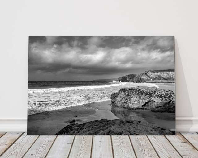 Portreath Cornwall Print - Black & White Coastal Wall Art, Monochrome Beach Scene, Rustic Seaside Photo, UK Harbour Gift - image 1