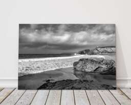 Portreath Cornwall Print - Black & White Coastal Wall Art, Monochrome Beach Scene, Rustic Seaside Photo, UK Harbour Gift - thumbnail 1