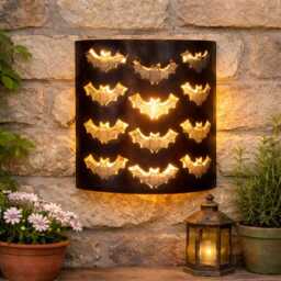Handcrafted Flying Bats Wall Light Shade, Light Cover, Home Decoration, Lighting, Bats, Metal - thumbnail 1