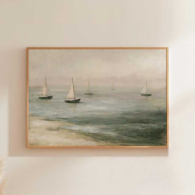 Sailboat Seascape Poster, Blue Coastal Wall Art, Nautical Painting - image 1