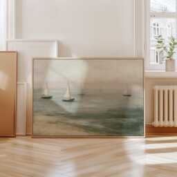Sailboat Seascape Poster, Blue Coastal Wall Art, Nautical Painting - thumbnail 4