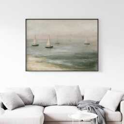 Sailboat Seascape Poster, Blue Coastal Wall Art, Nautical Painting - thumbnail 2