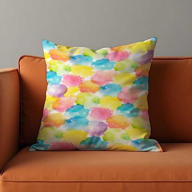 Bright Watercolor Splatter Throw Pillow Cover, Colorful Abstract Cushion Case For Sofa, Cheerful Artistic Accent Kids Room Living - image 1