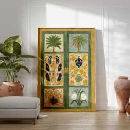 Green Yellow Botanical Door Poster - Folk Floral Panel Art Decorative Wall Print - thumbnail 3