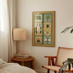 Green Yellow Botanical Door Poster - Folk Floral Panel Art Decorative Wall Print - thumbnail 2