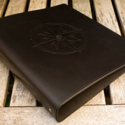 A4 Black Leather 4 Ring Binder, Compass Points Ship's Log, Organizer/Album, Travel Planner, Free Personalisation - thumbnail 2