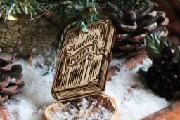 Personalised Poetry Book Christmas Ornament Poet Name Writer Lover Wood Bauble Laser Engraved Rustic Wooden Tree