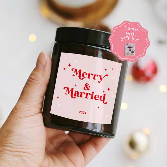 Personalized Christmas Gift For Newlywed Couple Friends Daughter Niece - Our First As Mr Mrs Merry & Married Candle - image 1