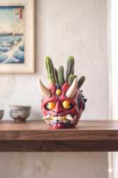 Oni Mask Succulent Planter - Japanese Demon Plant Pot 3D Printed Samurai Decor Hannya Cactus Edgy Desk Accessory