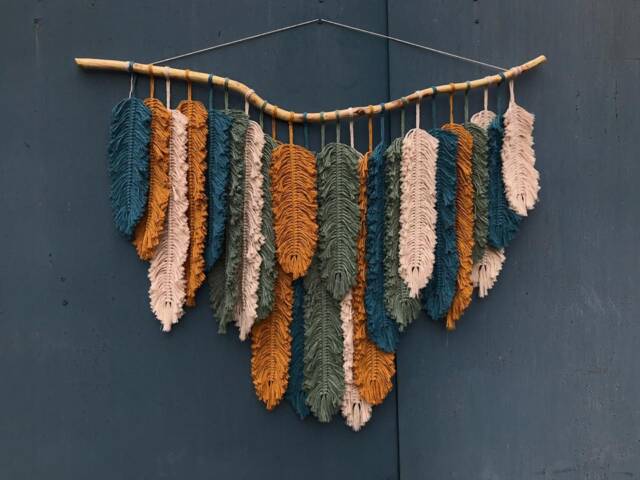 Macrame Feathers, Boho Headboard, Dorm Decor, Weaving Wall Hanging, Large Tapestry, Bedroom Living Room Decor - image 1
