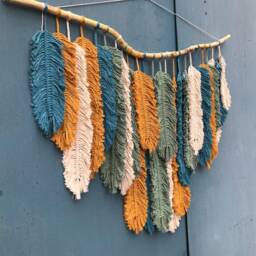 Macrame Feathers, Boho Headboard, Dorm Decor, Weaving Wall Hanging, Large Tapestry, Bedroom Living Room Decor - thumbnail 3