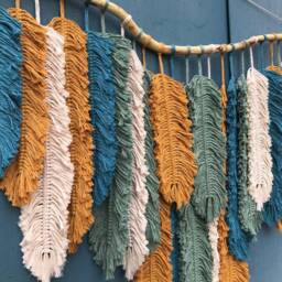 Macrame Feathers, Boho Headboard, Dorm Decor, Weaving Wall Hanging, Large Tapestry, Bedroom Living Room Decor - thumbnail 2