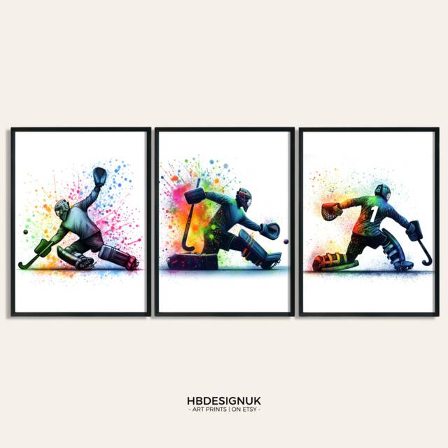 Hockey Goalie Print Poster - Set Of 3 Art Prints - Watercolour Wall Boys Gift For Player Room Artwork - image 1