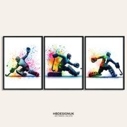 Hockey Goalie Print Poster - Set Of 3 Art Prints - Watercolour Wall Boys Gift For Player Room Artwork - thumbnail 1