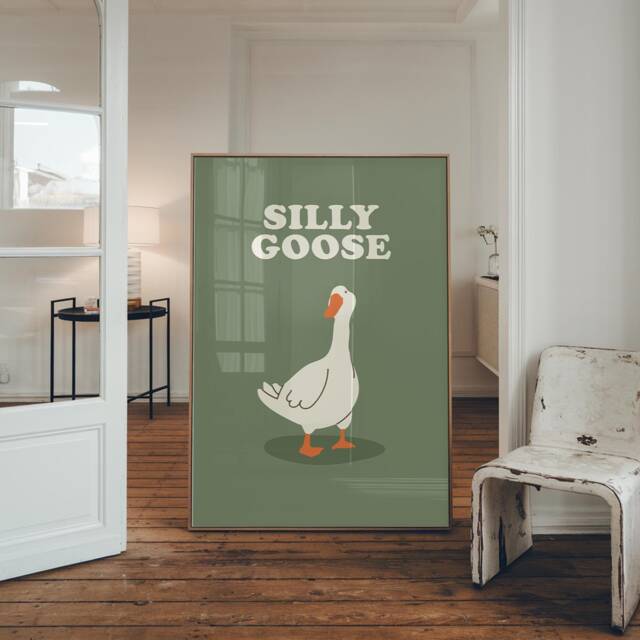 Silly Goose Print Poster Maximalist Wall Art, Cute Cartoon, Animal Print, Home Office, Bathroom Kitchen Bedroom Decor - Choice Of Colours - image 1