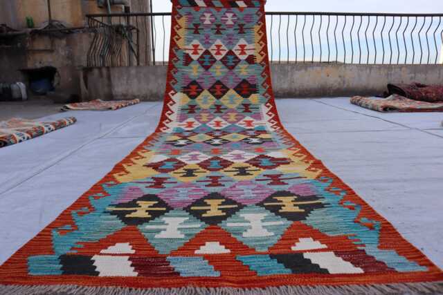 3x10 Afghan Chubi Runner Rug, Maimana Handmade Stunning Kilim Flatweave Long Oriental Turkmen Hallway Rug - image 1