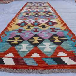 3x10 Afghan Chubi Runner Rug, Maimana Handmade Stunning Kilim Flatweave Long Oriental Turkmen Hallway Rug - thumbnail 2