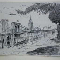 Gobelin Tapestry Brooklyn Bridge New York Black & White Wall Fabric - thumbnail 4