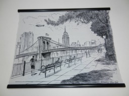 Gobelin Tapestry Brooklyn Bridge New York Black & White Wall Fabric - thumbnail 1