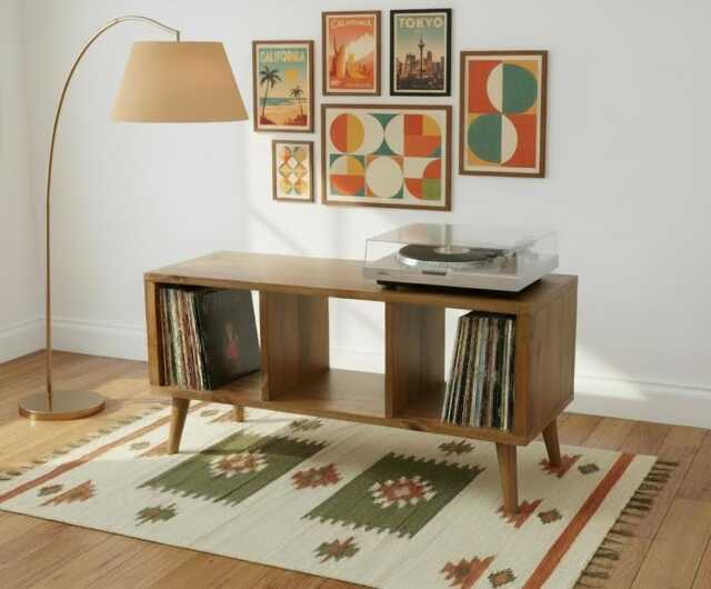 Handcrafted Solid Wood Record Player Stand Vinyl Storage Cabinet - image 1