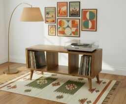 Handcrafted Solid Wood Record Player Stand Vinyl Storage Cabinet