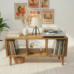 Handcrafted Solid Wood Record Player Stand Vinyl Storage Cabinet - thumbnail 2