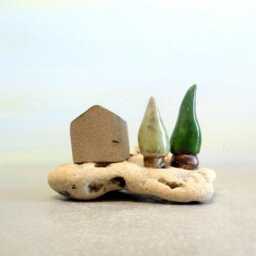 Ceramic Miniature House Sculpture, Beach Stone Art, Israel - thumbnail 4