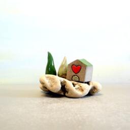 Ceramic Miniature House Sculpture, Beach Stone Art, Israel - thumbnail 3