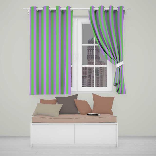 Green & Purple Wavy Stripe Abstract Seamless Pattern Readymade Eyelet Ring Top Thermal 100% Blackout Curtains - image 1